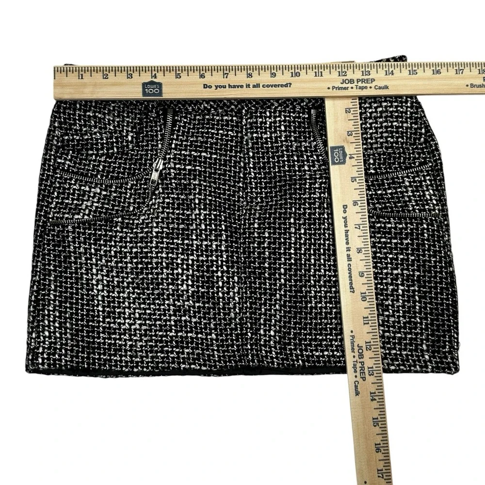 ALLEN B. by ALLEN SCHWARTZ Textured Tweed Mini Skirt Black White Zipper‎ Pockets - Picture 3 of 6